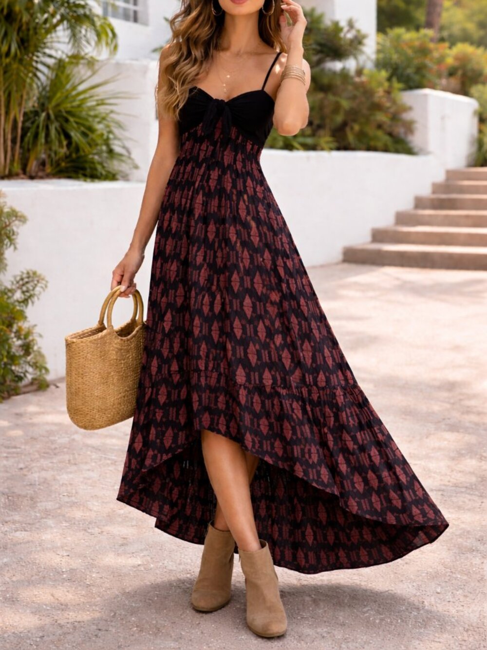 Free People Black Boho High Low Maxi Dress Tie Flowy size xs